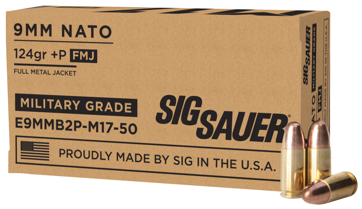 Sig Sauer Military Grade, Sig E9mmb2pm17-50  Military Gr 9mm  124 Fmj  50/20