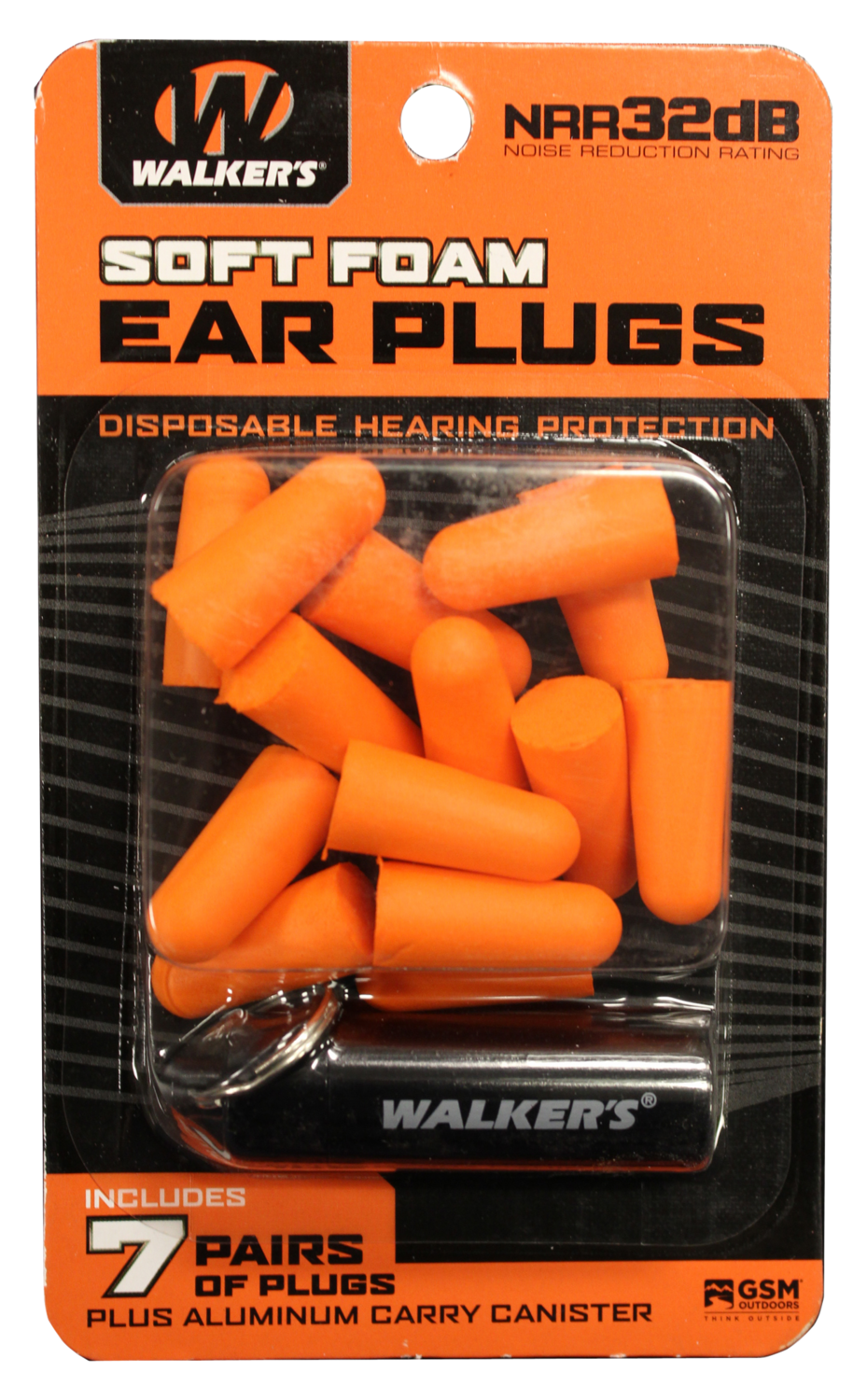 Walkers Game Ear Foam Ear Plugs, Wlkr Gwp-plgcan-or     7pk Org Foam Plug W/case