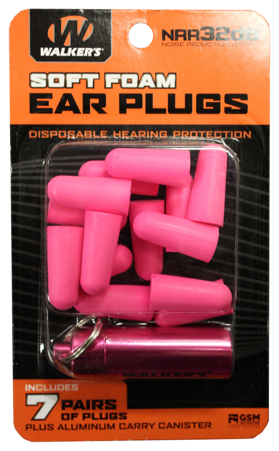 Walkers Game Ear Foam Ear Plugs, Wlkr Gwp-plgcan-pk     7pk Pnk Foam Plug W/case