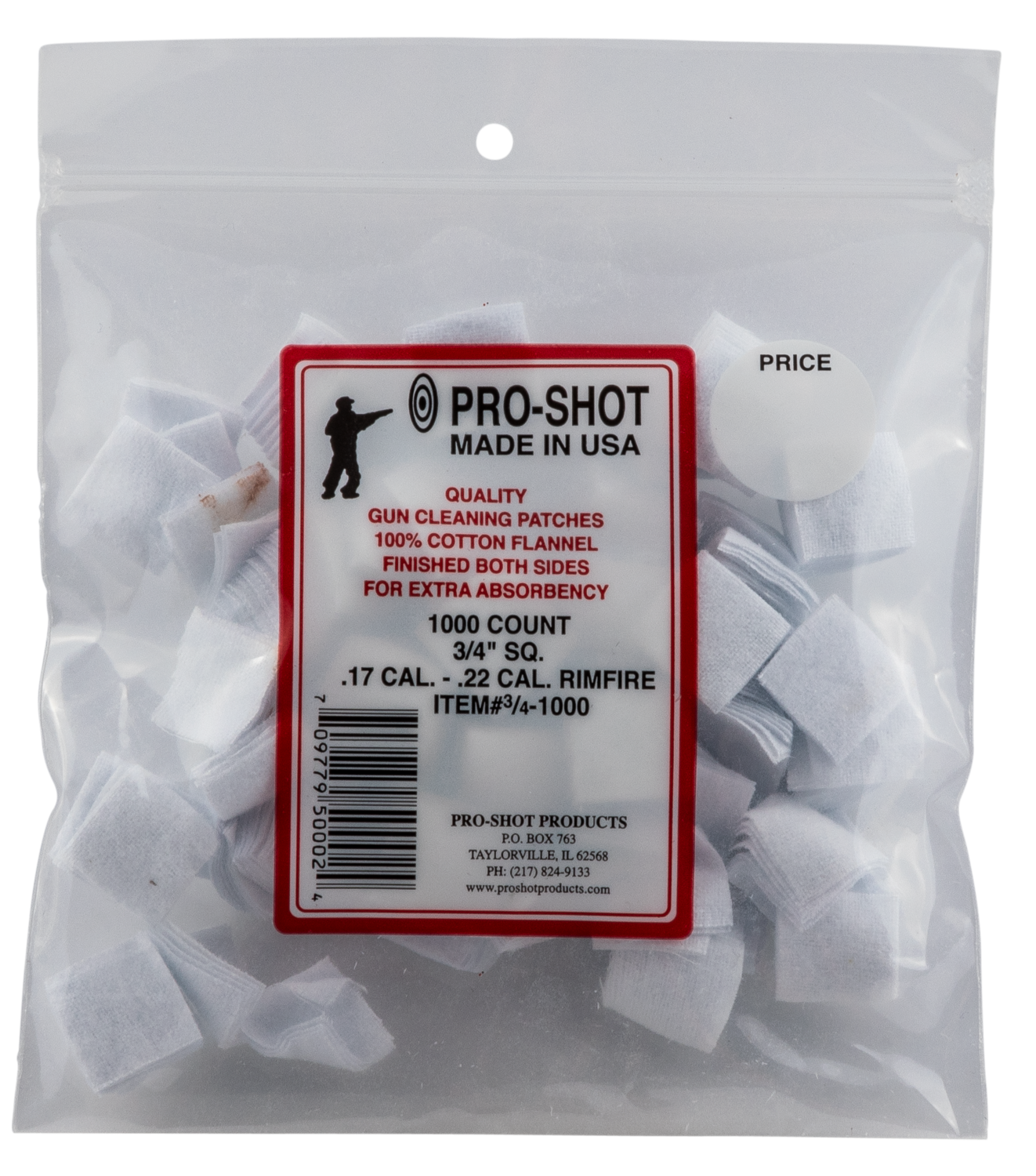 Pro-shot Cleaning Patches, Proshot 3/4-1000       17-22c 3/4" Patch 1000