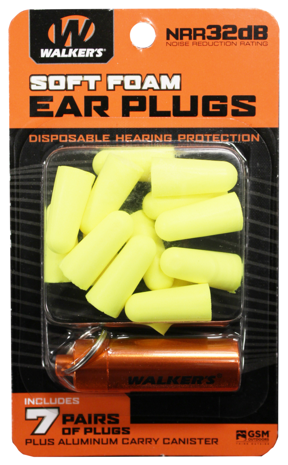 Walkers Game Ear Foam Ear Plugs, Wlkr Gwp-plgcan-yl     7pk Ylw Foam Plug W/case
