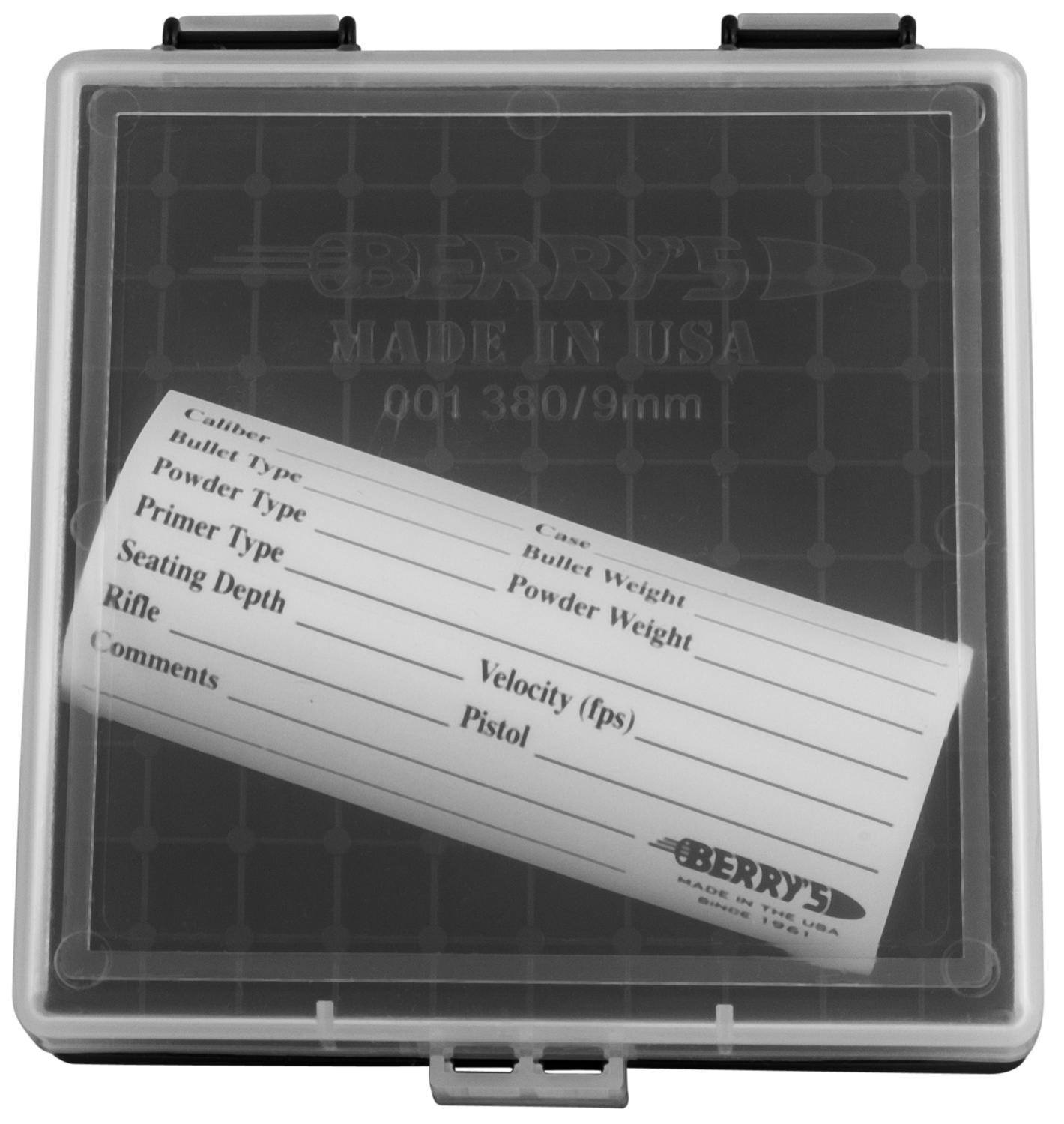 Berrys 001, Berrys 87412     001 Ammo Box .380/9mm 100r Clr/bk
