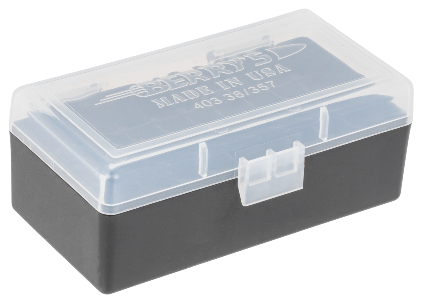 Berrys 403, Berrys 61687     403 Ammo Box  .38/357  50r Clr/bk