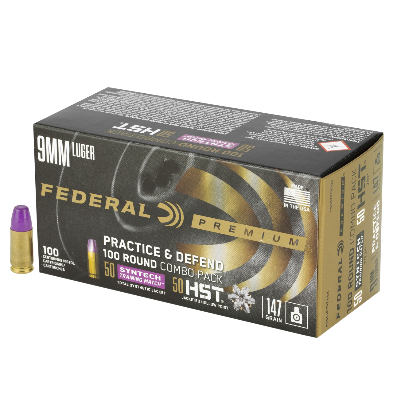 Federal Premium, Fed P9hst2tm100  9mm       147 Prct/dfnd     100/5