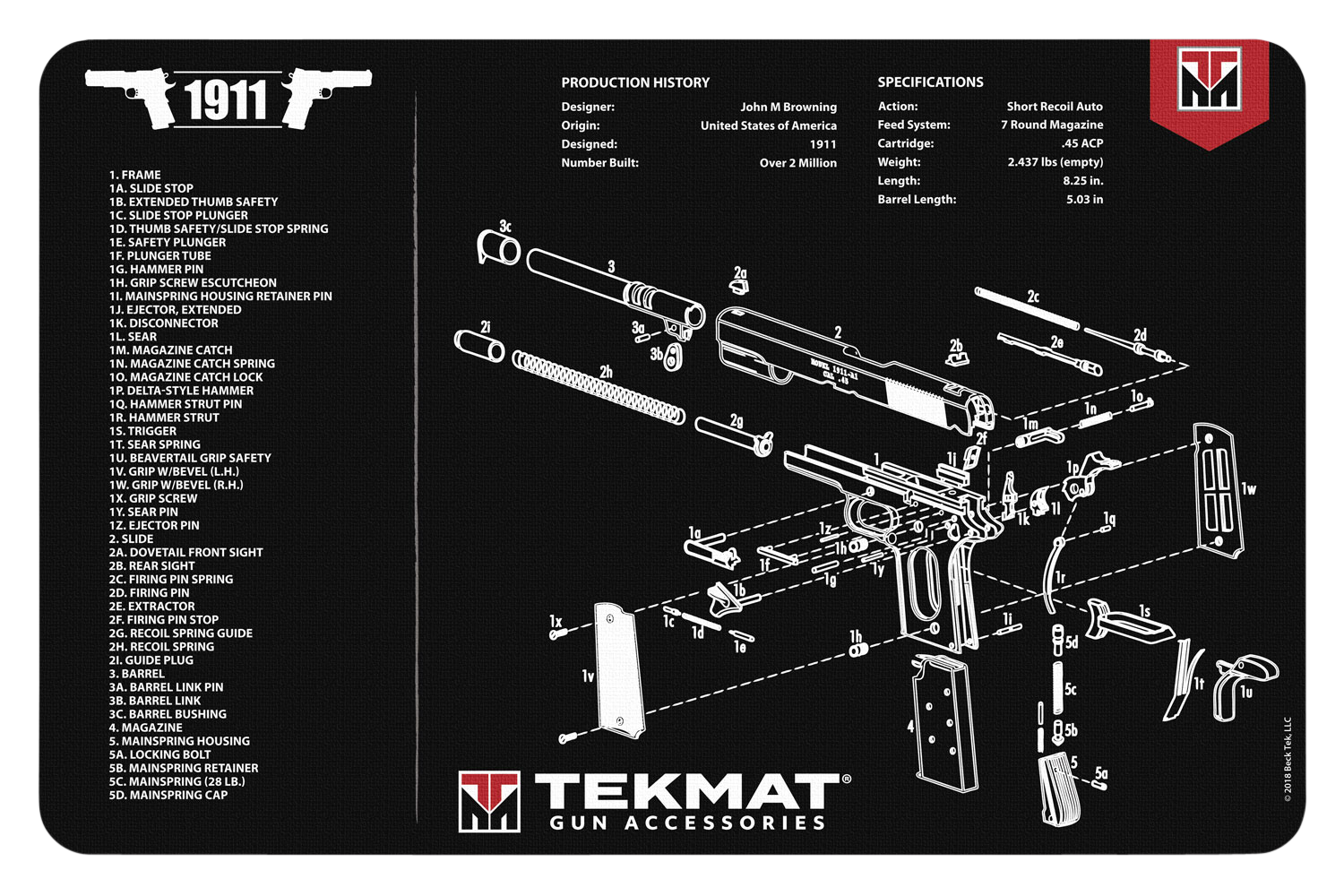 Beck Tek, Llc (tekmat) 1911, Tekmat*tekr171911          1911 Gun Mat