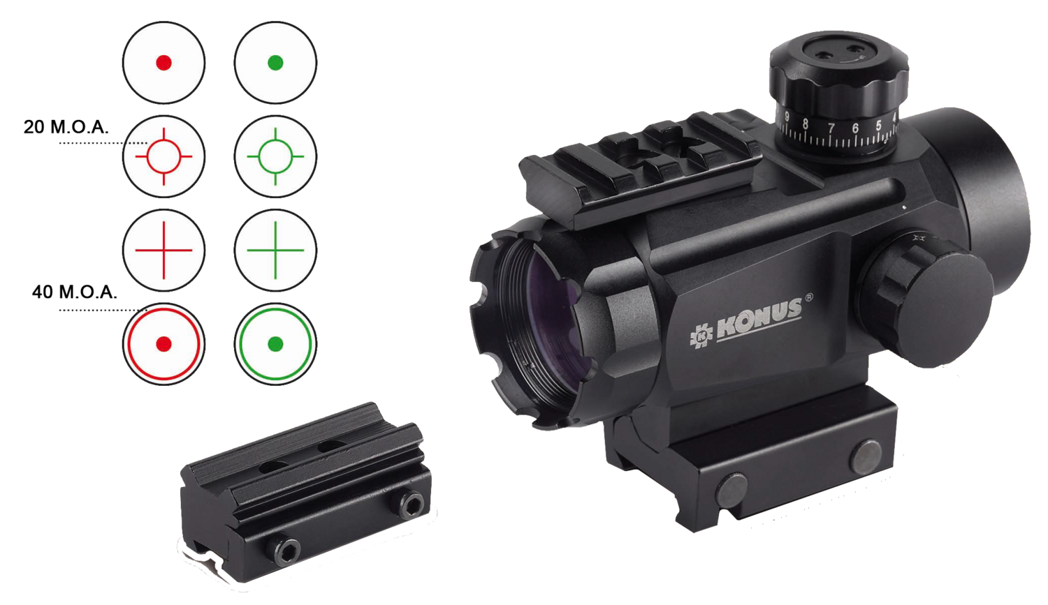 Konus Tactical Red Dot, Konus 7378  Konussight Multi Reticle Sight 1x35
