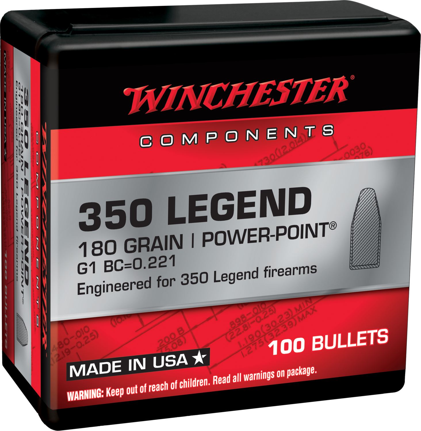 Winchester Ammo Centerfire Rifle, Win Wb350p180x Bul 350   180 Pp          100/10