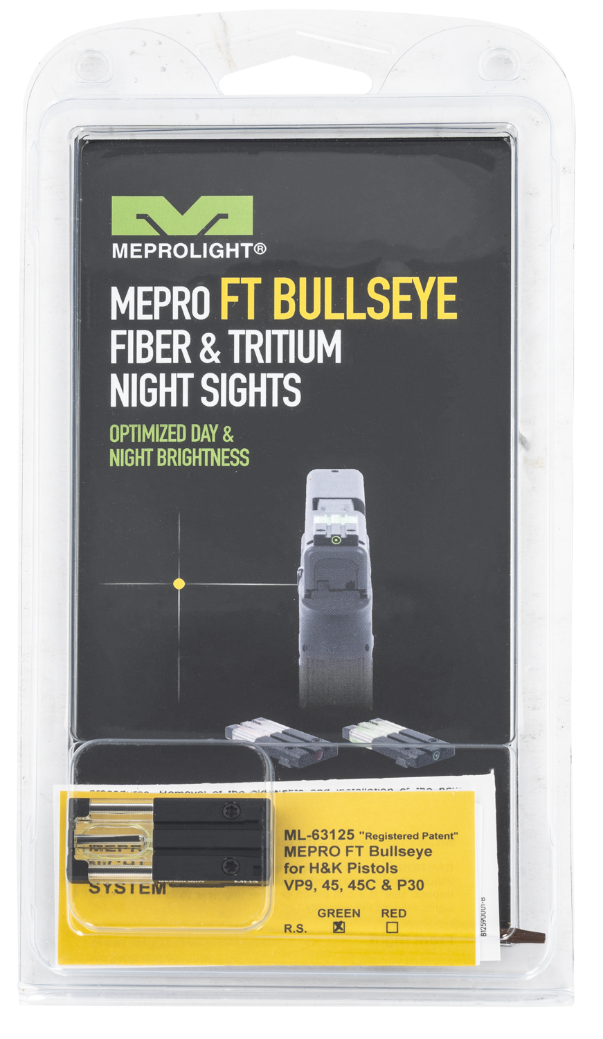 Mepro Usa Llc Mepro Ft Bullseye Rear Sight, Mepro 631253108  Ft Bullseye hk Vp9 Rear   Grn