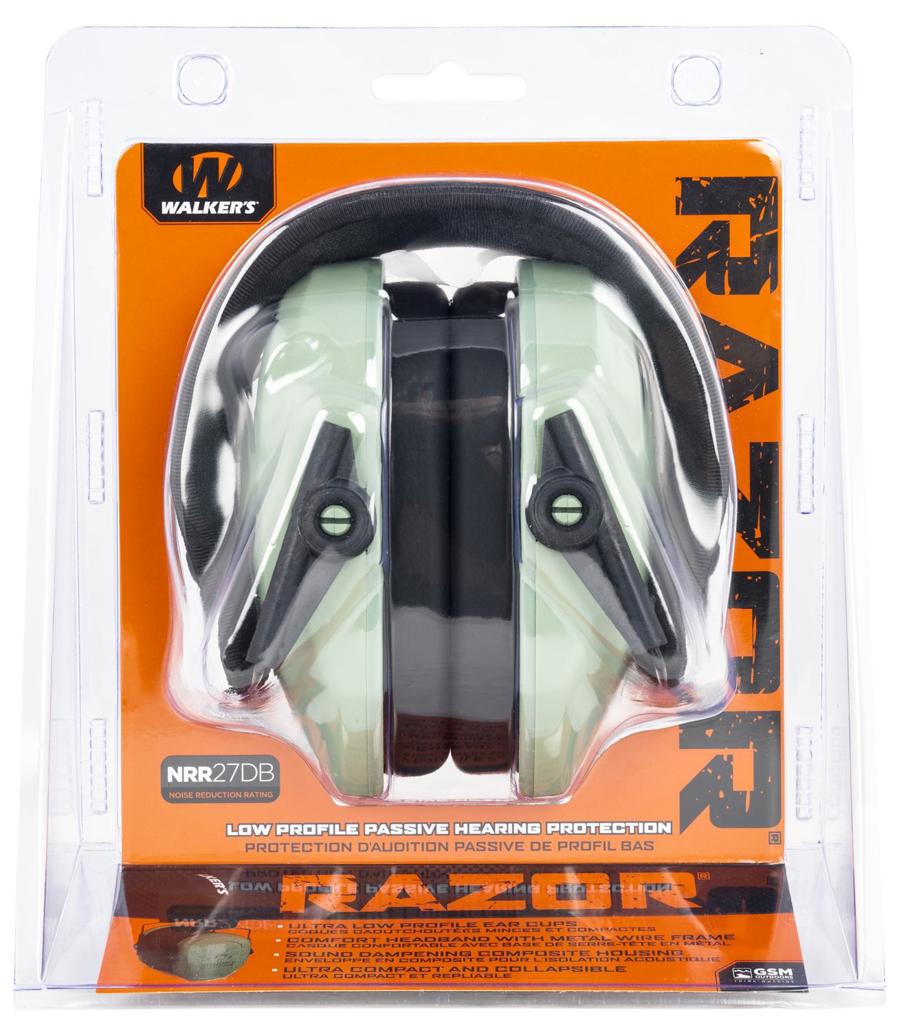 Walkers Game Ear Razor Slim Passive, Wlkr Gwp-rsmpas-sgn    Razr Pro Passive  Sage Grn