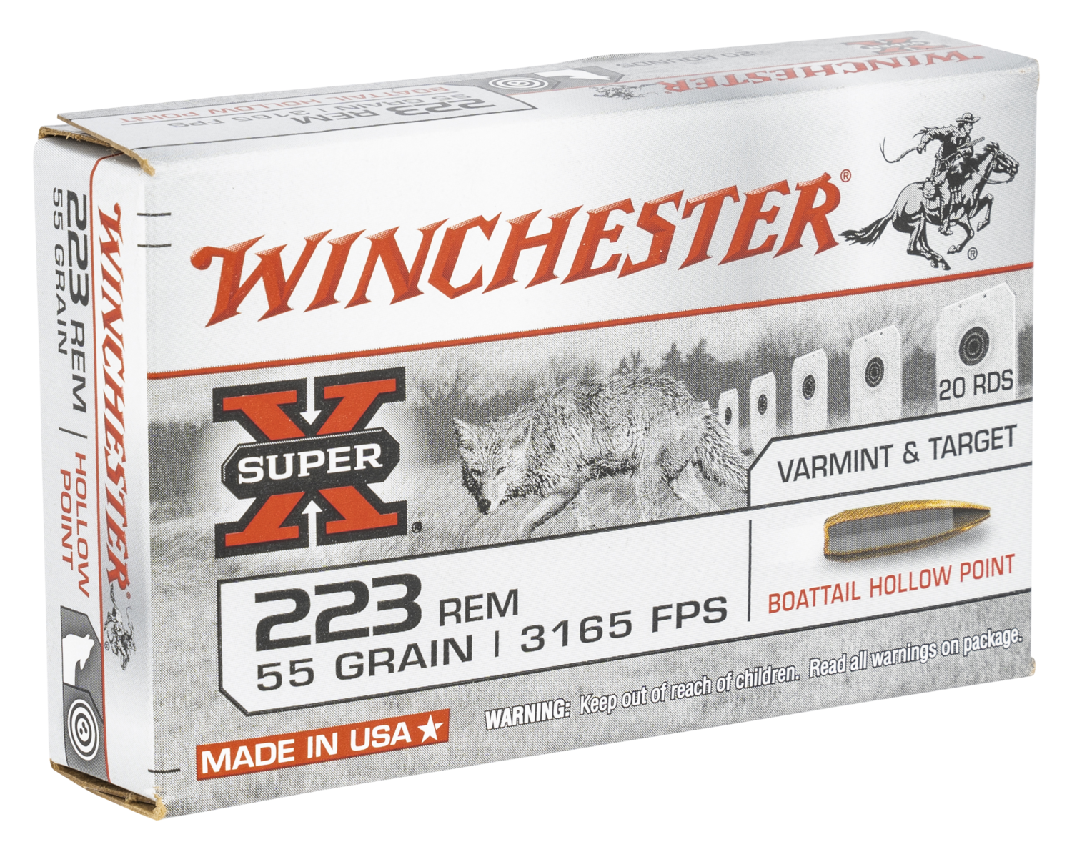 Winchester Ammo Super X, Win W223hp55   223        55 Bthp            20/25