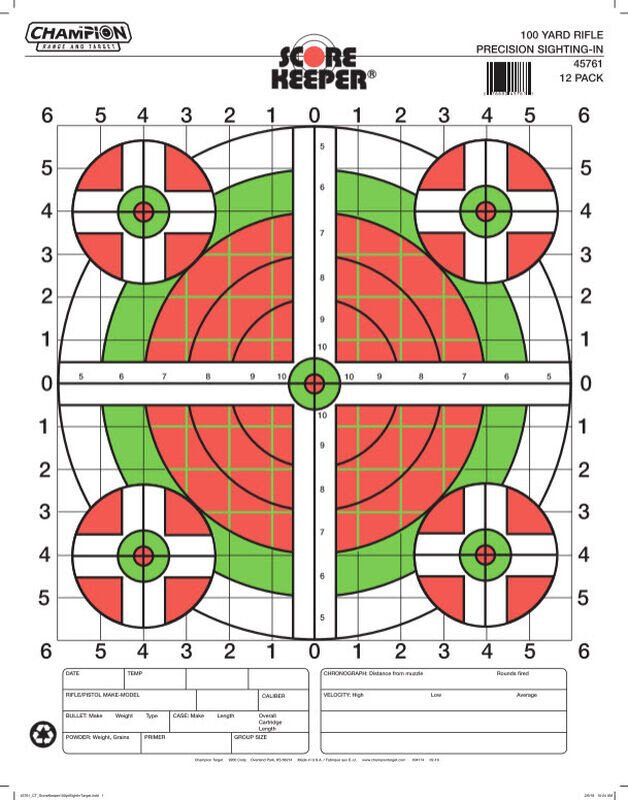 Champion Targets Score Keeper, Champ 45796      100yd Org/grn Lg Sight In 12pk