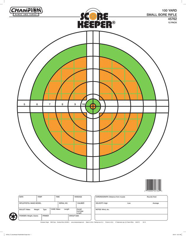 Champion Targets Score Keeper, Champ 45762      100yd Smbore Rfl Flourescent 12pk
