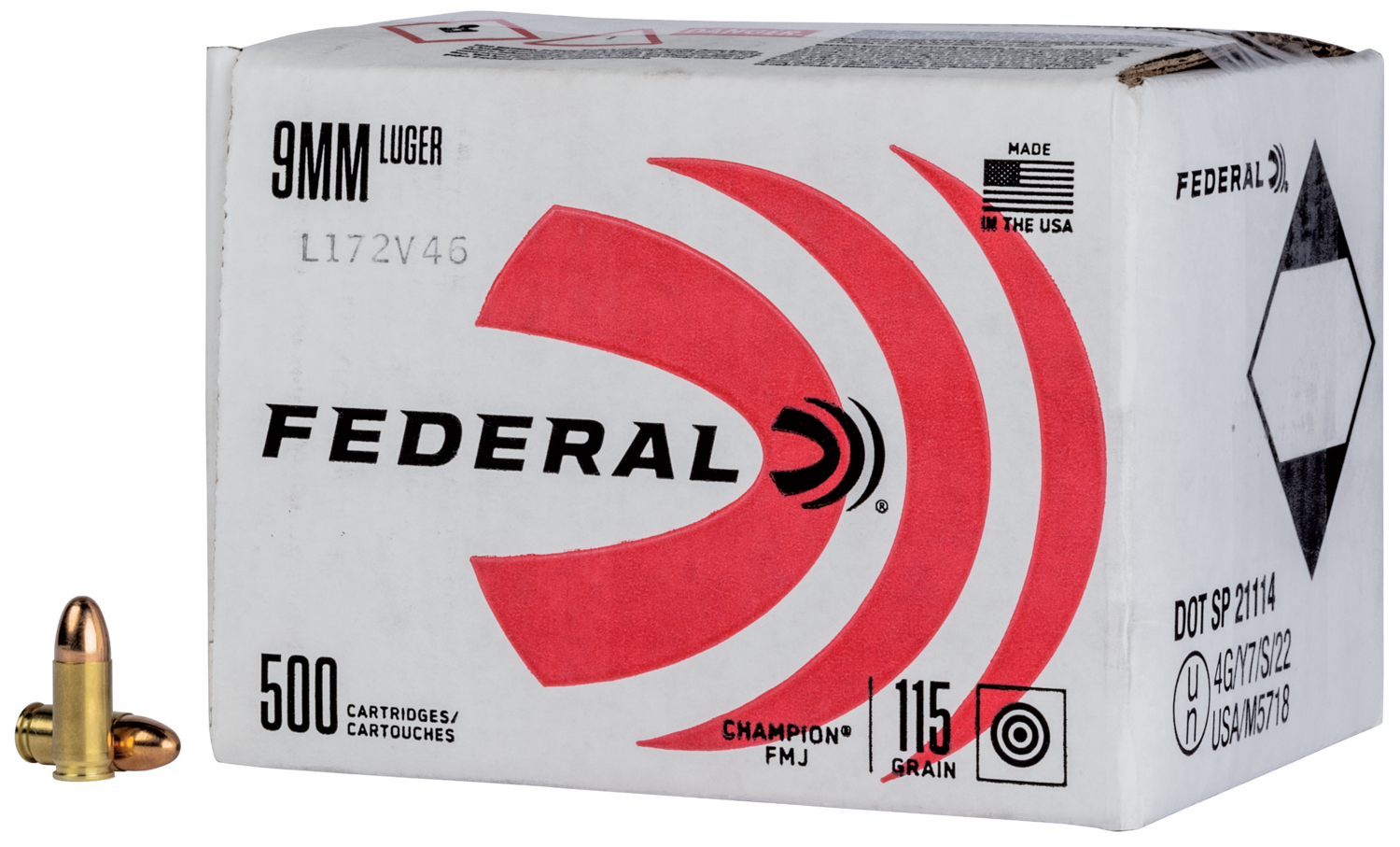 Federal Champion Training, Fed C9115a500   9mm Luger 115   Fmj  Bulk    500/1