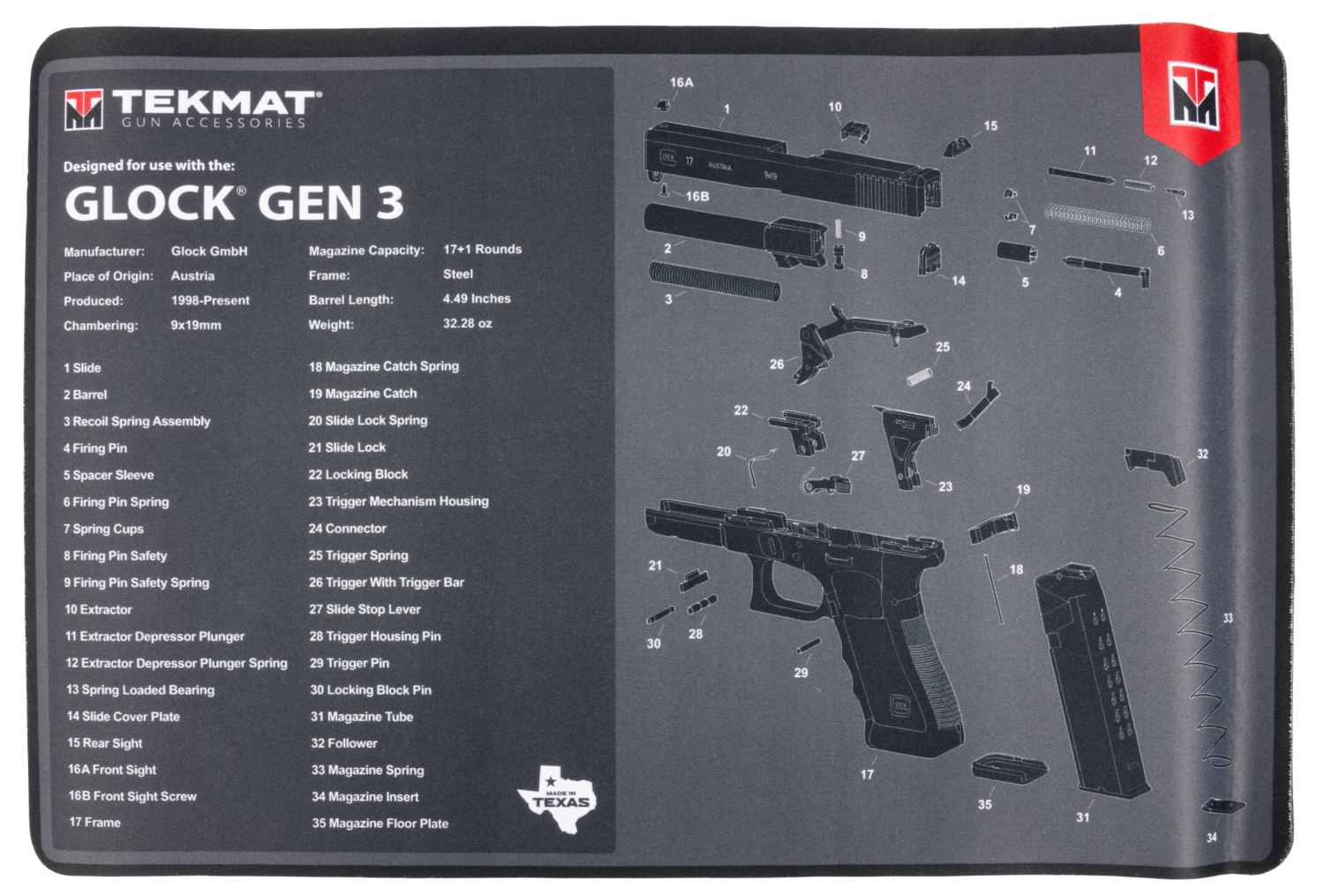 Beck Tek, Llc (tekmat) Glock Gen 3, Tekmat Tekr17glockg3       Glock Gen 3      Gn Mat