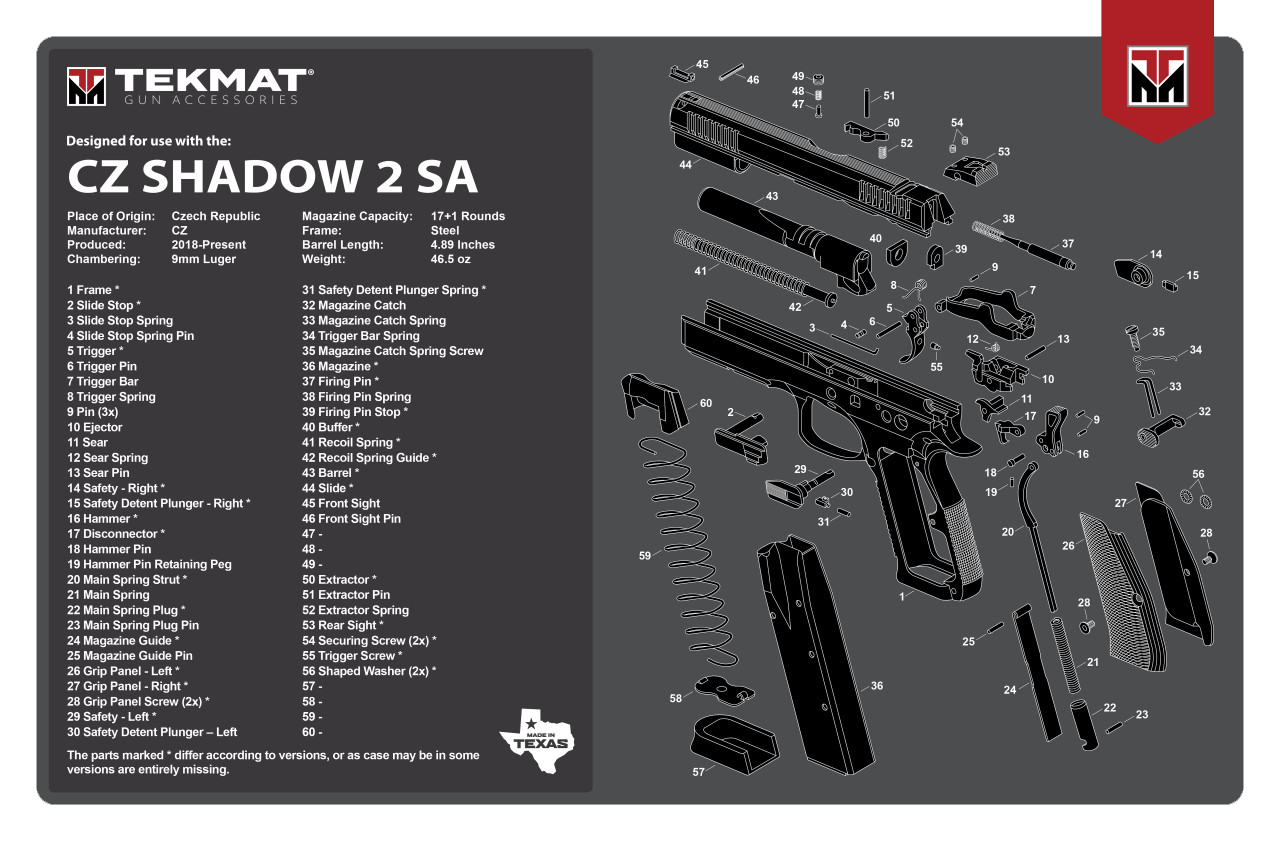 Beck Tek, Llc (tekmat) Cz Shadow 2 Sa, Tekmat Tekr17czshdw2       Cz Shdw 2 Sa Gun  Mat