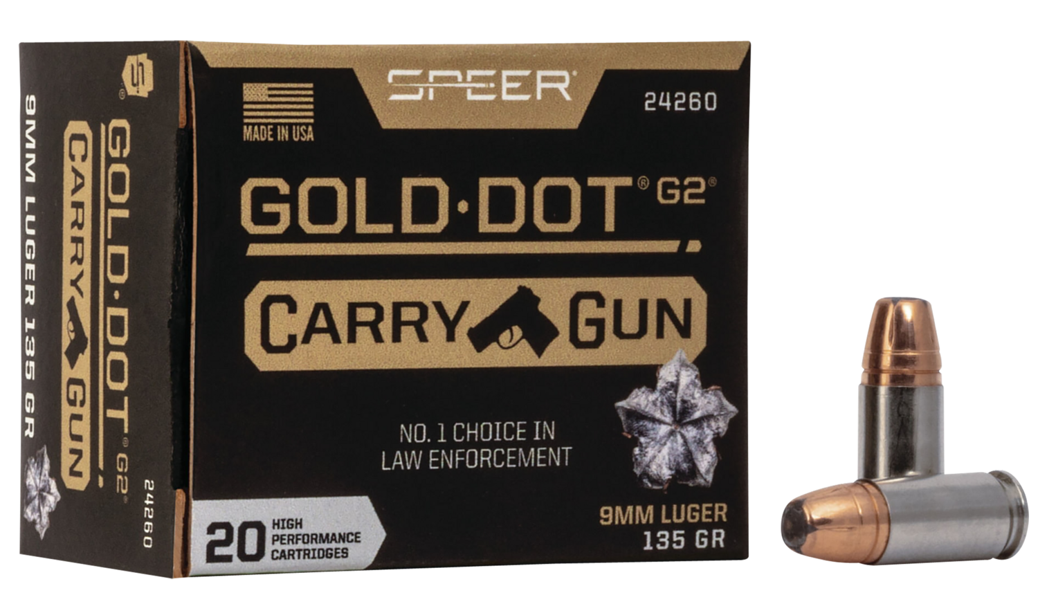 Speer Ammo Hollow Point (hp), Speer 59gdc1  Gold Dot   9mm  135 Hp Crbne   50/20