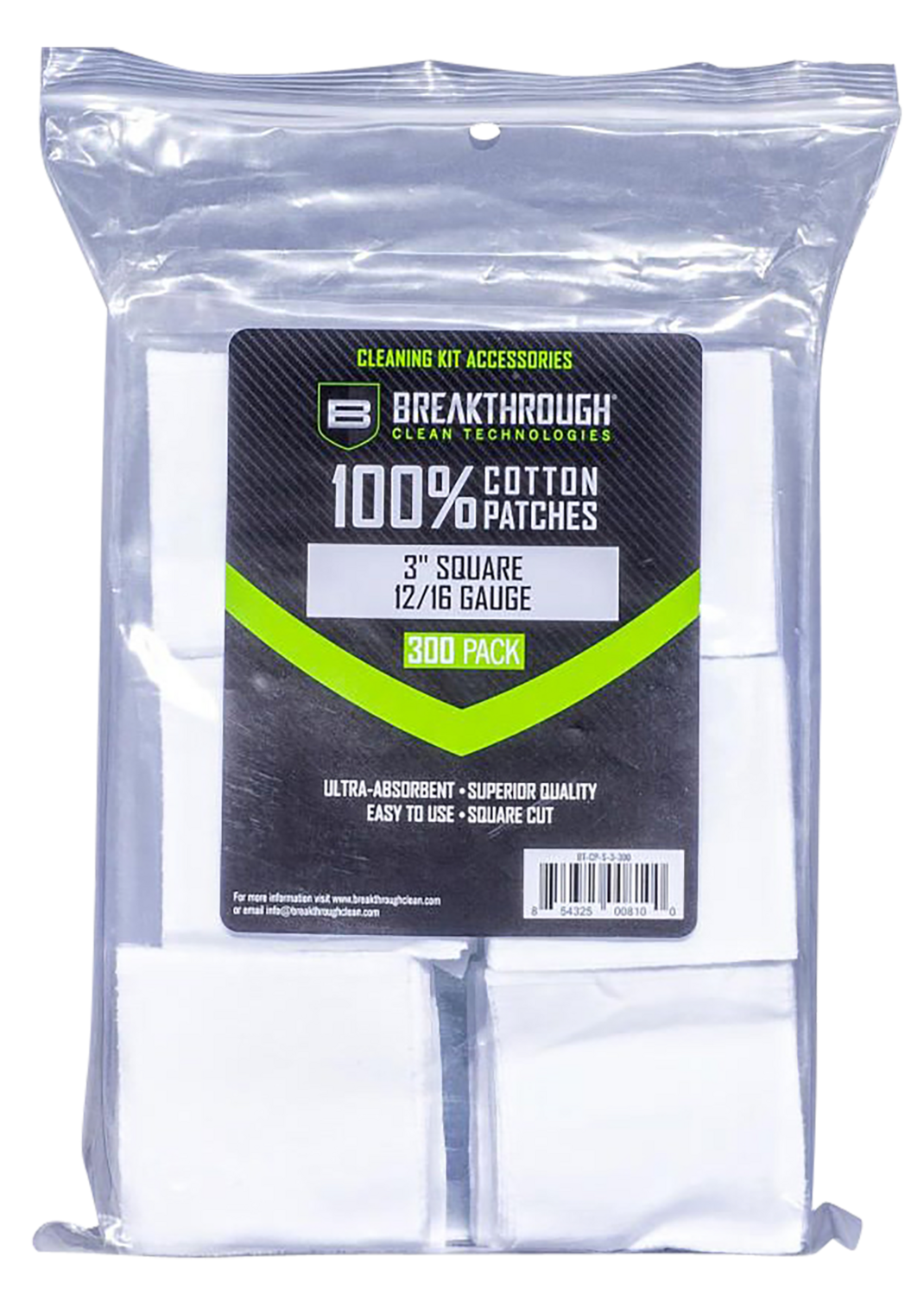 Breakthrough Clean Square, Brkthru Bt-cp-s-3-300     Sq Ptchs 12-16g   300pcs
