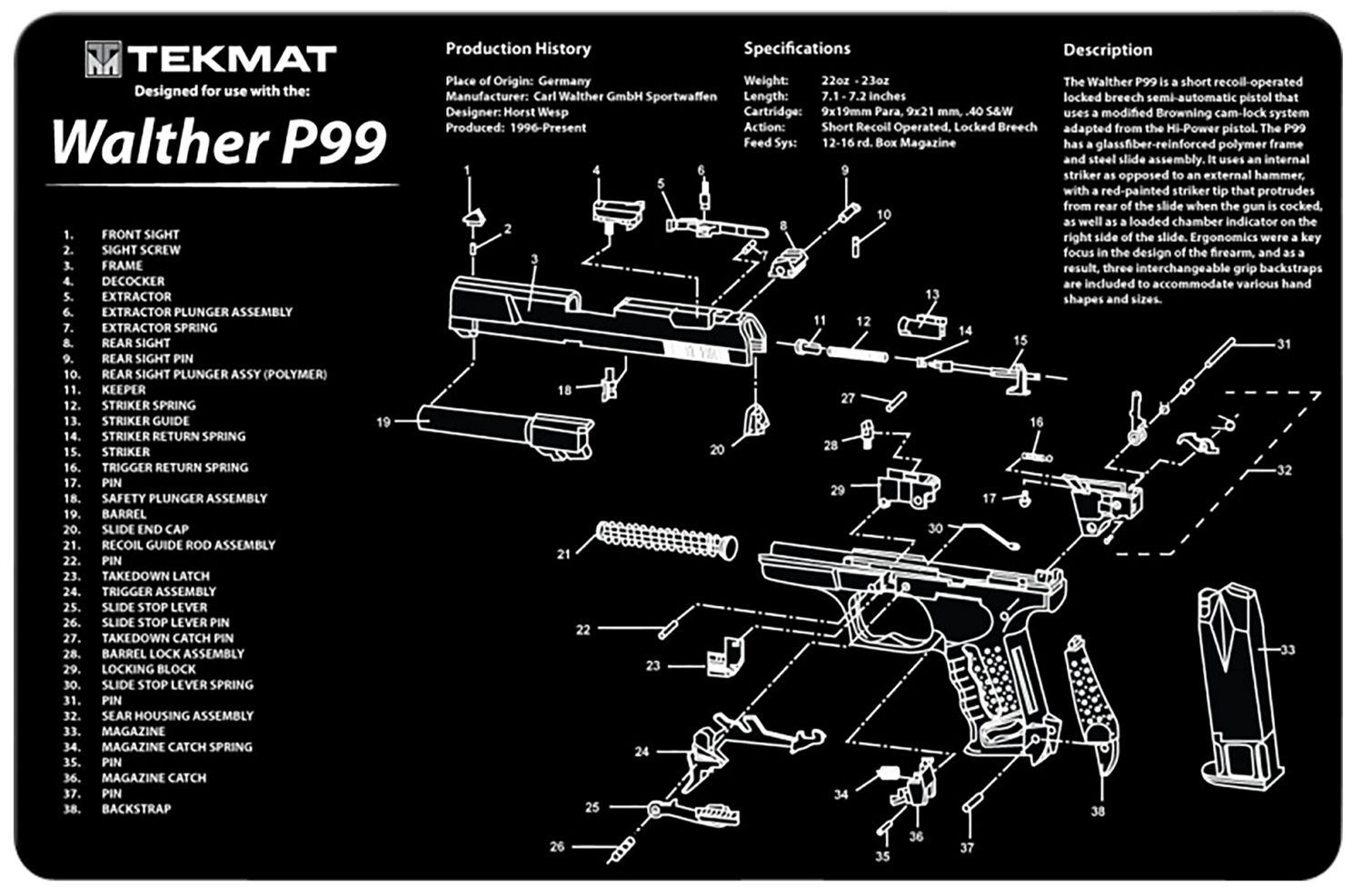 Beck Tek, Llc (tekmat) Walther P99, Tekmat Tekr17walp99        Walther P99