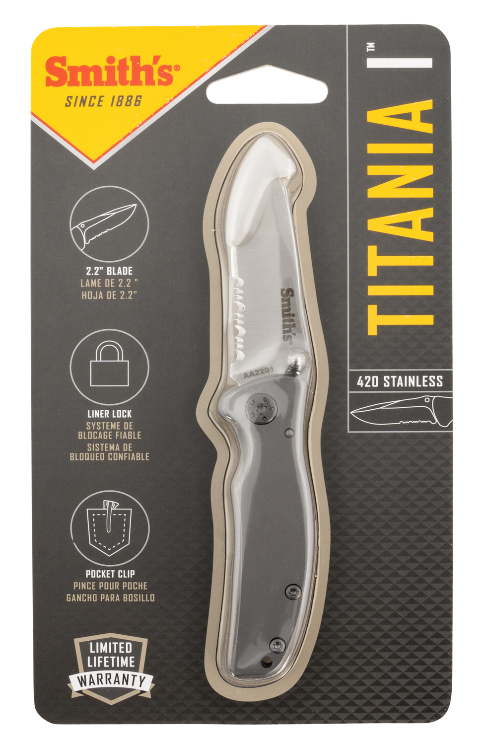 Smiths Products Titania, Smiths 51007  Titania I 2.75" Knife