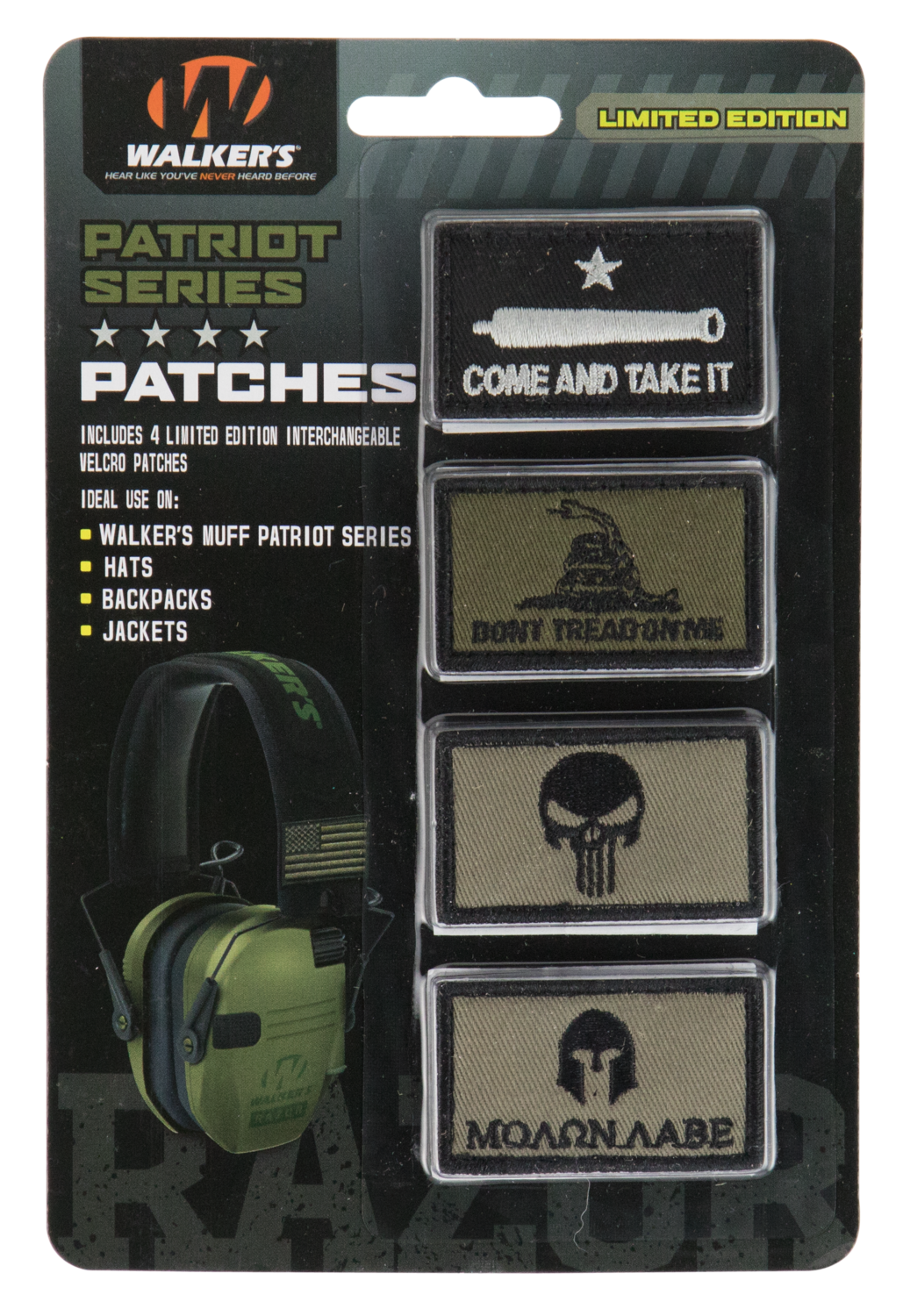 Walkers Game Ear Patriot Muff, Wlkr Gxp-patkit        Razr Patriot Muff Patch Kt