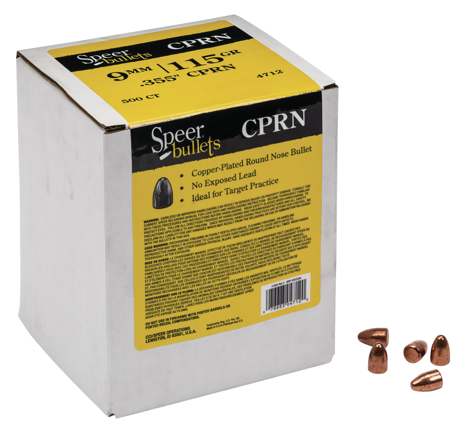 Speer Ammo Handgun, Speer 4712      Bull .355 115 Cprn           500/3