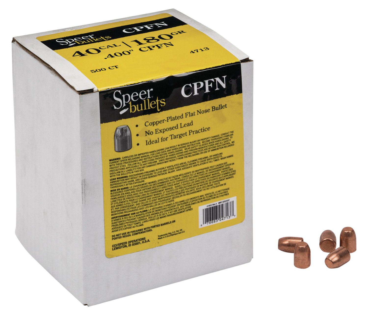 Speer Bullets Handgun Plinking, Speer 4713      Bull .400 180 Cprn           500/3