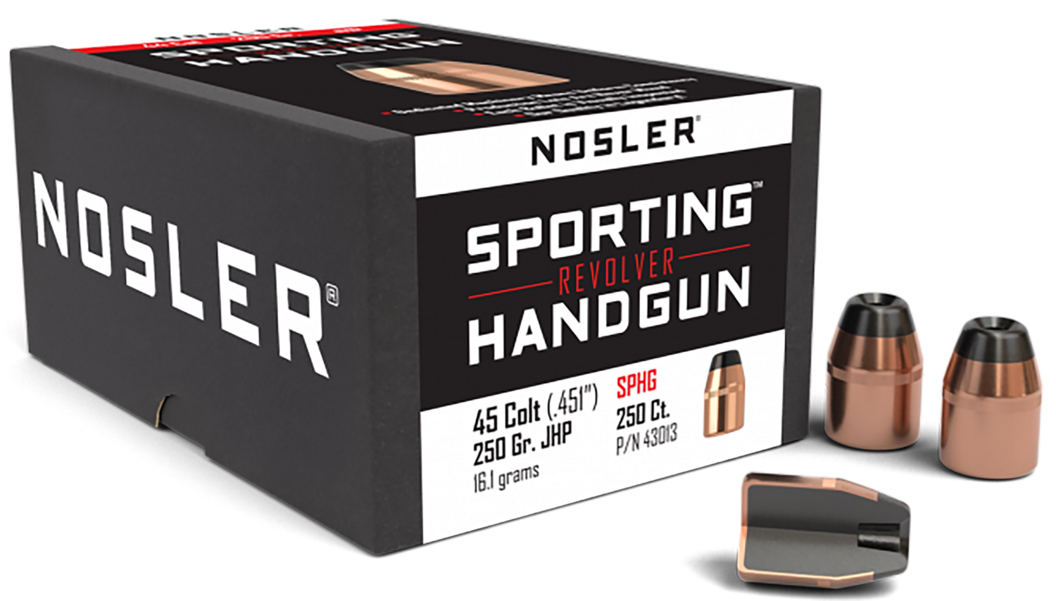 Nosler Sporting Handgun, Nos 43013 Handgun     45  250 Jhp   100
