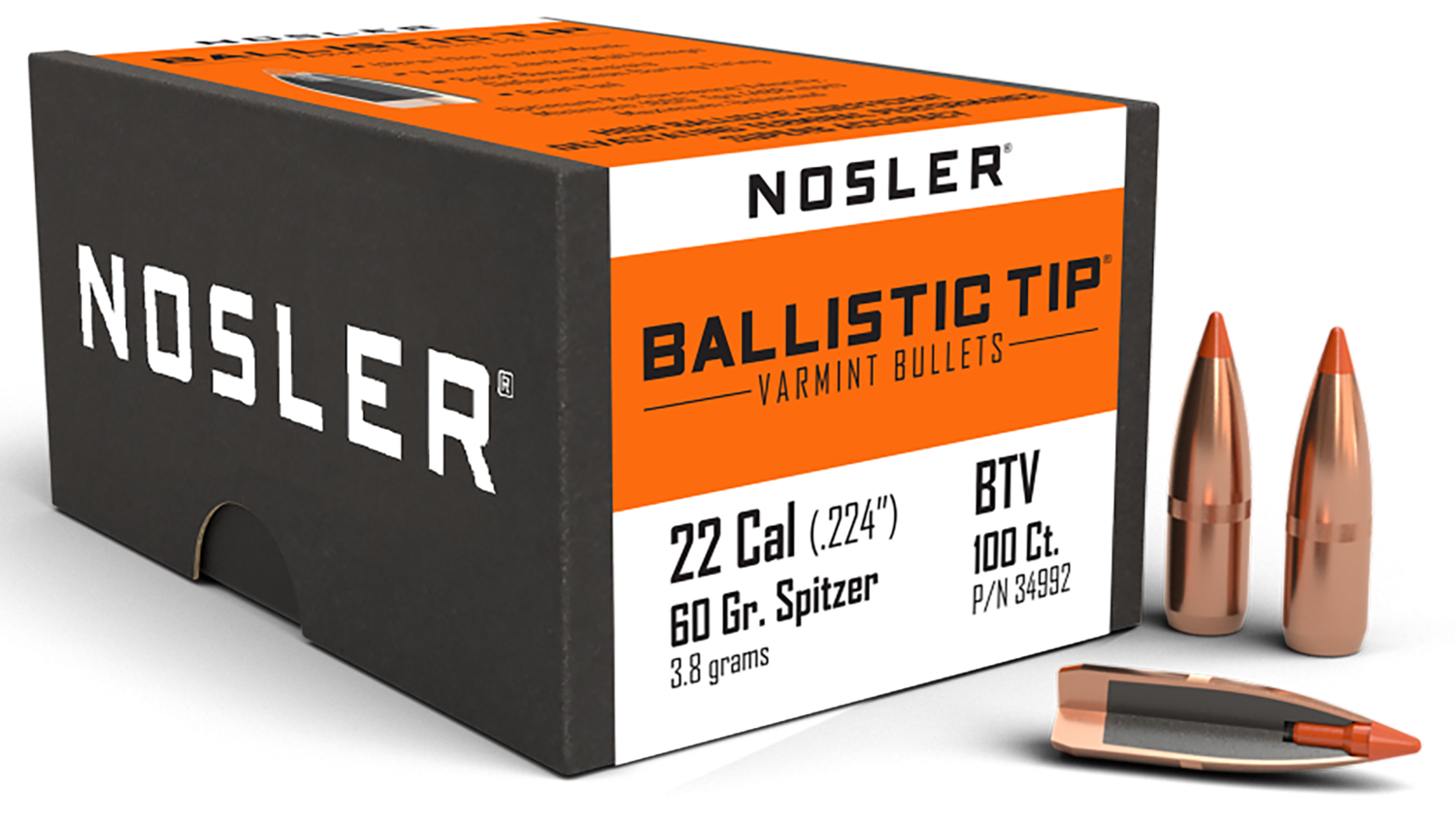 Nosler Ballistic Tip, Nos 34992 Blstc Var   22 60 Sp      100
