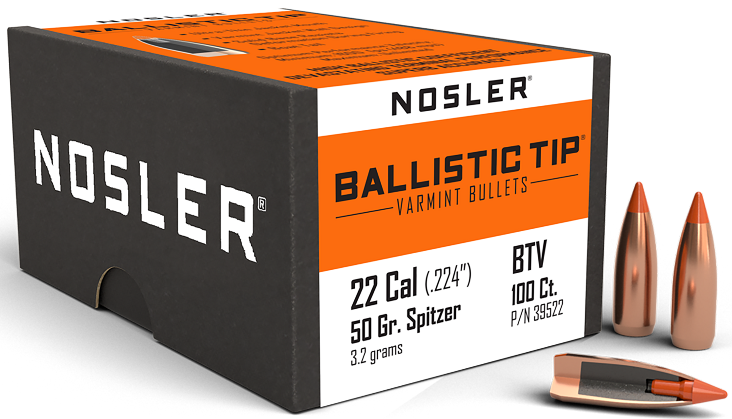 Nosler Ballistic Tip, Nos 39526 Blstc Var   22 55 Sptzr   100