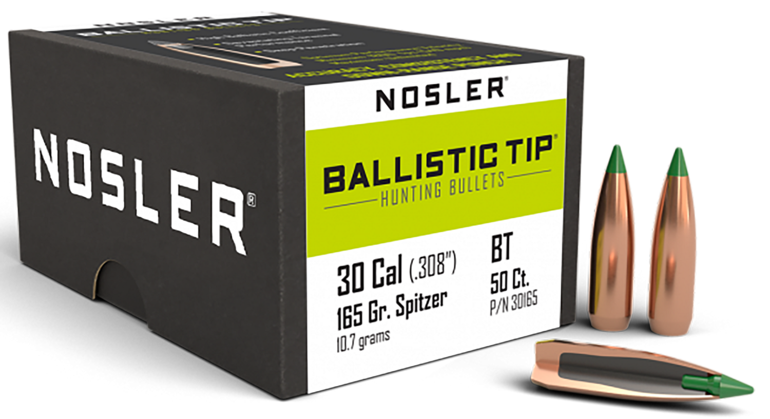 Nosler Ballistic Tip, Nos 30165 Blstc Hnt  30c 165 Sptzr  50