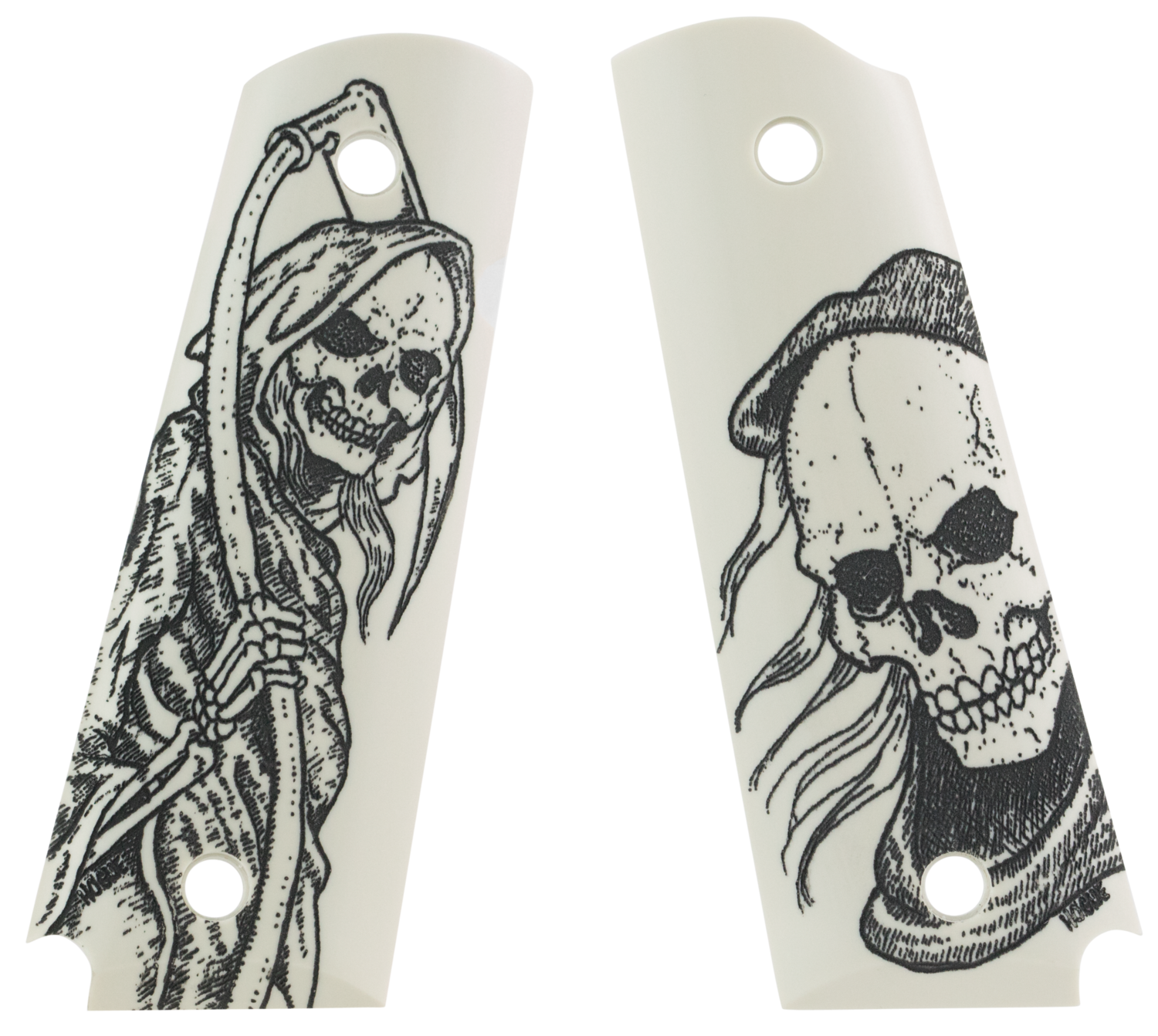 Hogue Scrimshaw Grip, Hog 45026   Govt Ivory Poly Grim Reaper