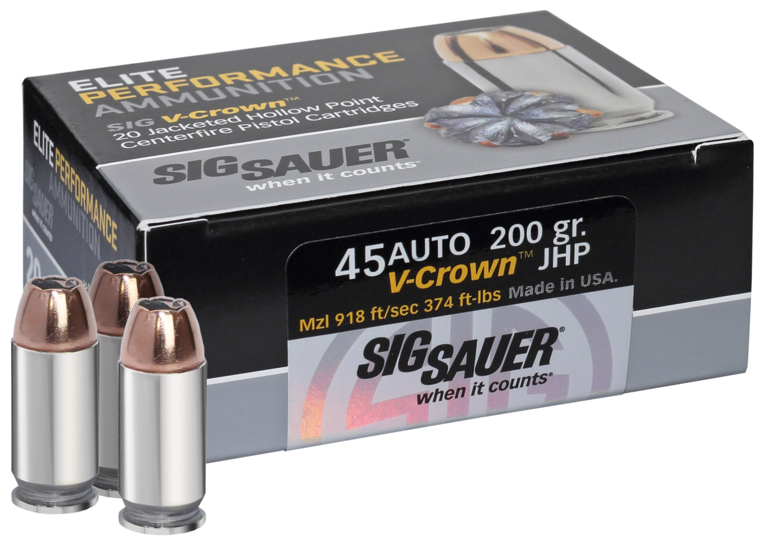 Sig Sauer Elite Defense, Sig E45ap2-20            Vcrwn 45   230 Jhp  20/10