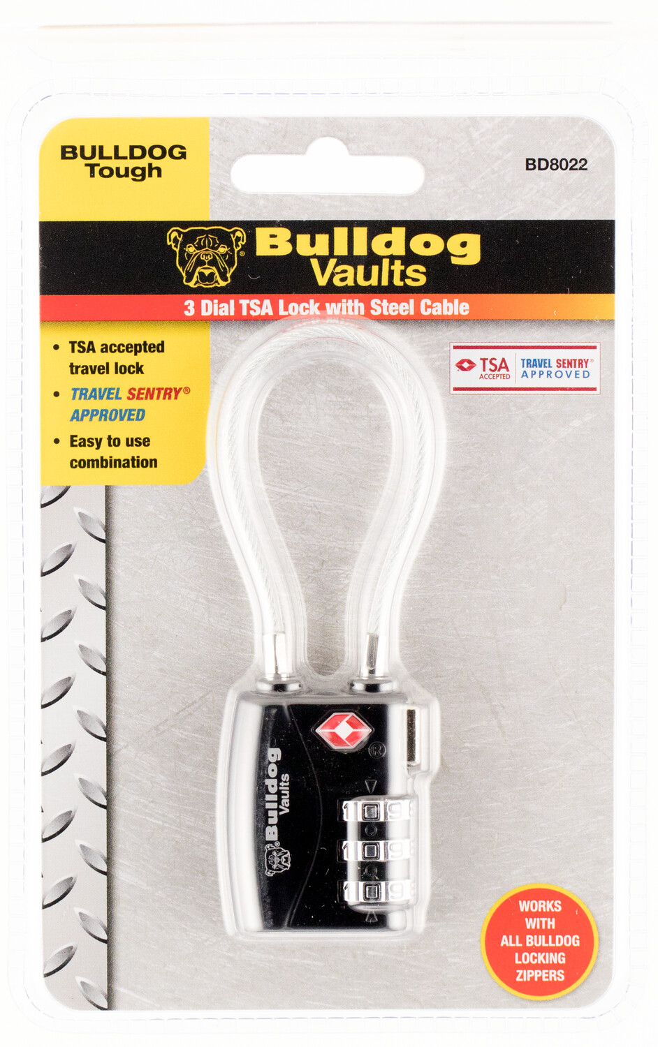 Bulldog Tsa Cable Lock, Bdog Bd8022      Tsa Lock W/steel Cable