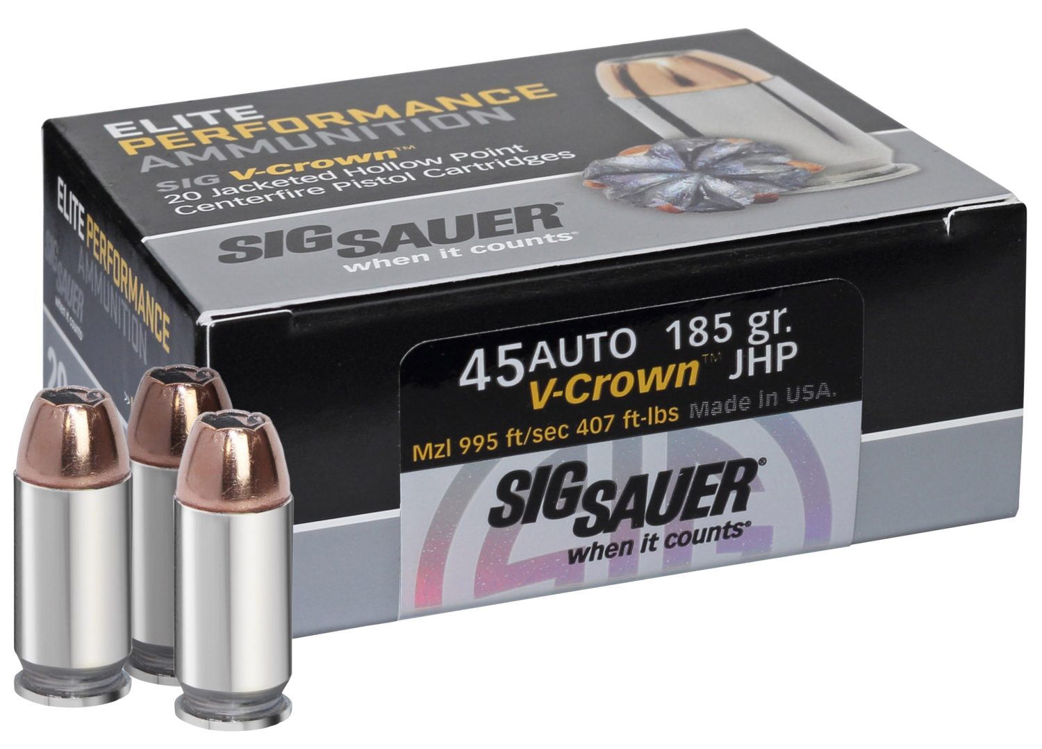 Sig Sauer Elite Defense, Sig E45ap0-20            Vcrwn 45   185 Jhp  20/10