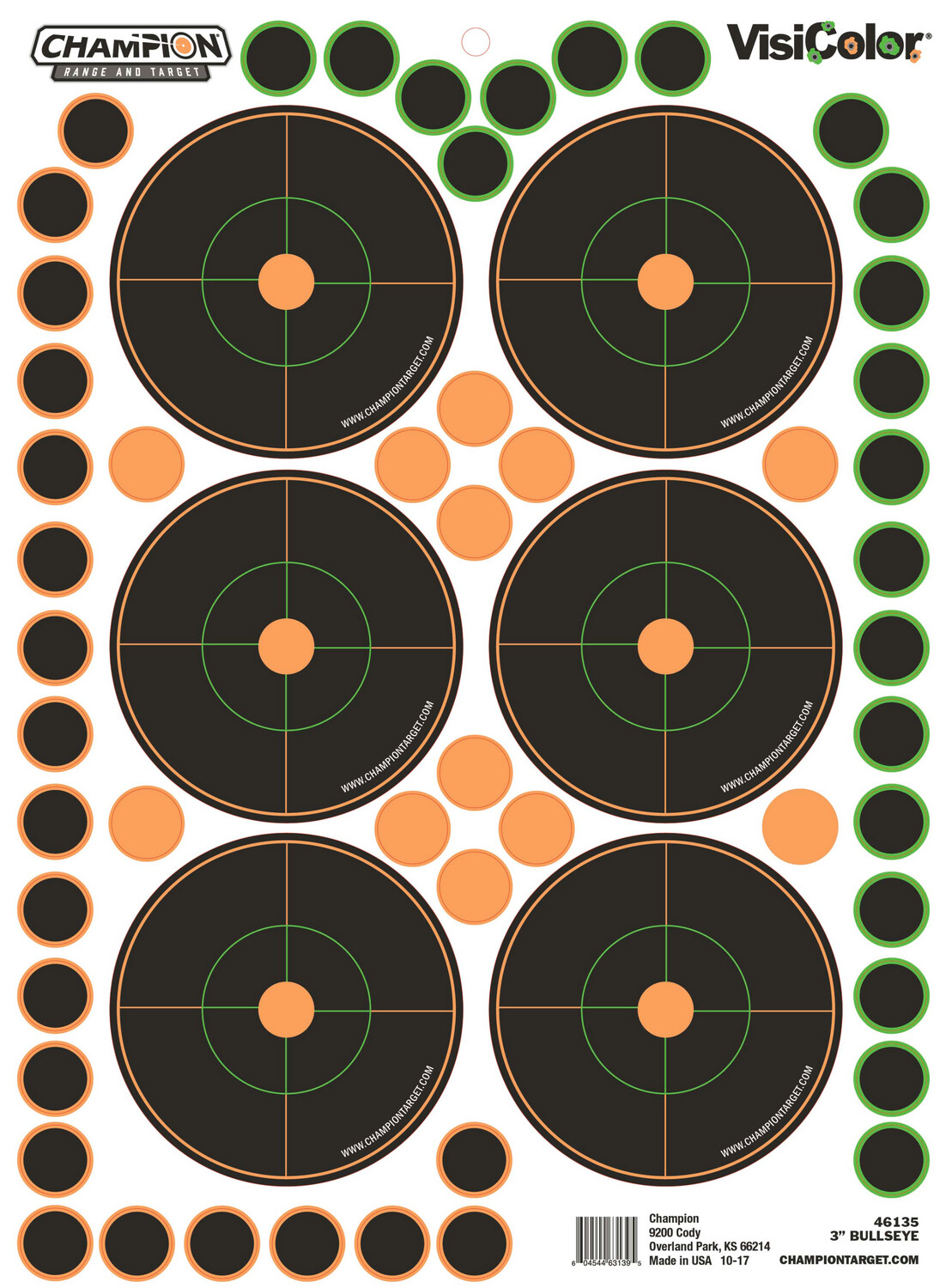 Champion Targets Visicolor, Champ 46135      3in Bulls Eye 5pk W/150 Pasters