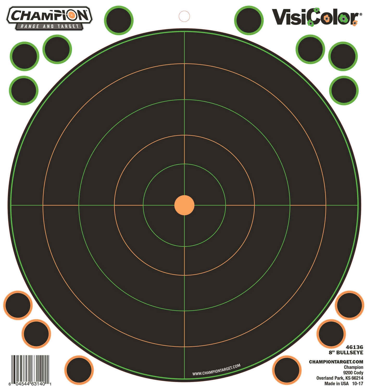 Champion Targets Visicolor, Champ 46136      8in Bulls Eye 5pk W/40 Pasters