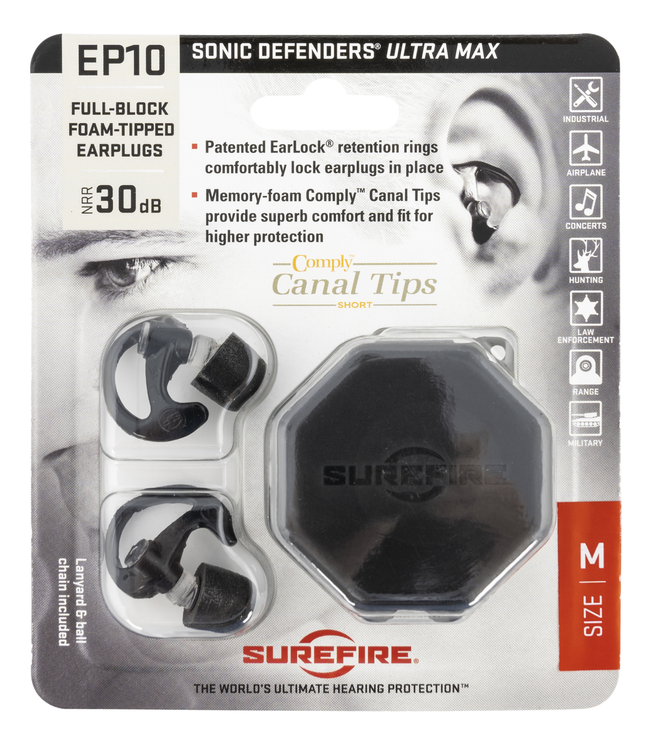 Surefire Ep10, Sf Ep10-bk-mpr     Full Block  Earplugs Md Clear