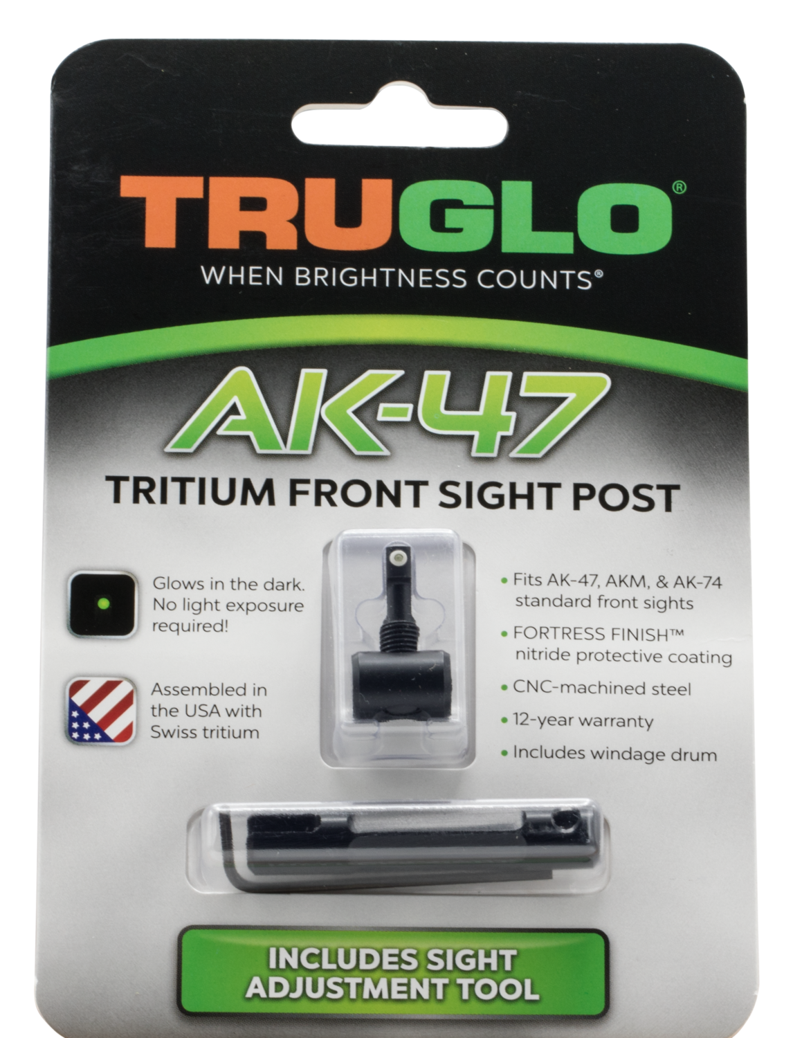 Truglo Tritium Rifle Front Sight, Tru Tg-231ak1    Trit Ak-47 Frnt Wht