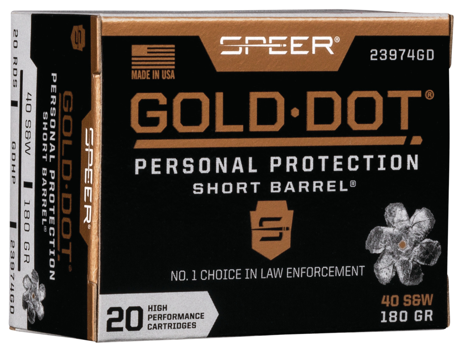 Speer Ammo Gold Dot, Speer 23974gd Gold Dot 40s    180 Hp Sb      20/10
