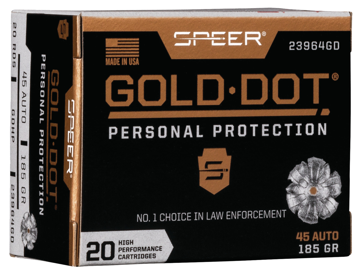 Speer Ammo Gold Dot, Speer 23964gd Gold Dot 45a    185 Hp         20/10