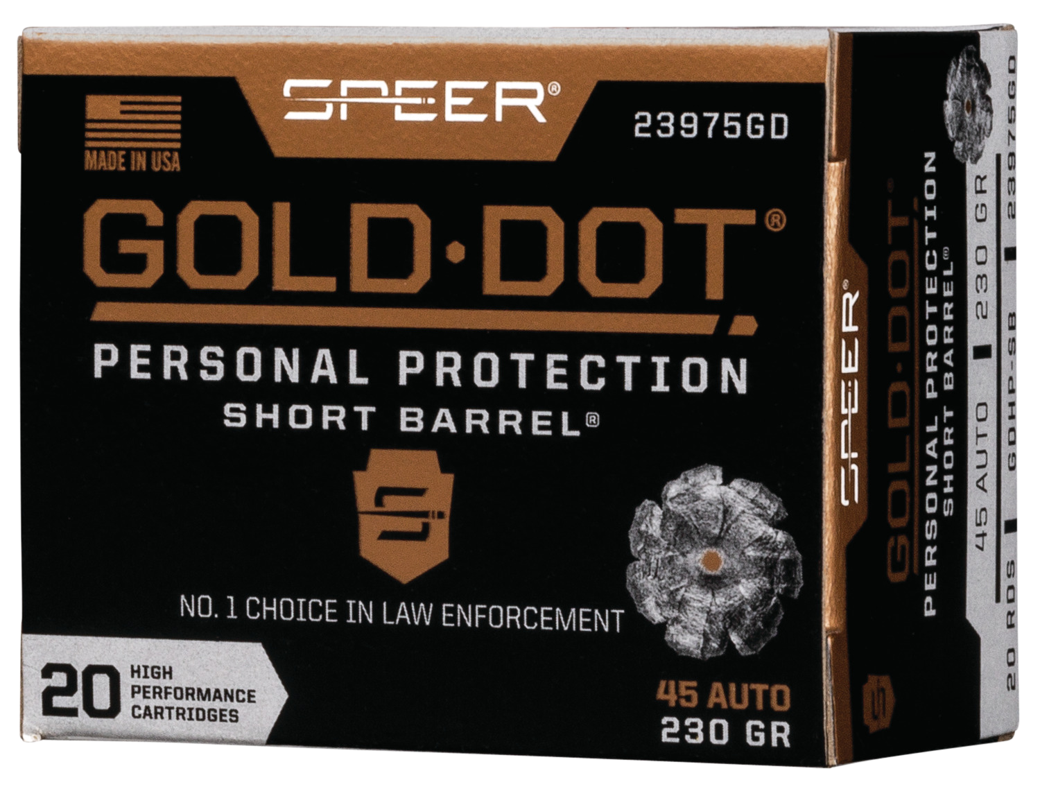 Speer Ammo Gold Dot, Speer 23975gd Gold Dot 45a    230 Hp Sb      20/10
