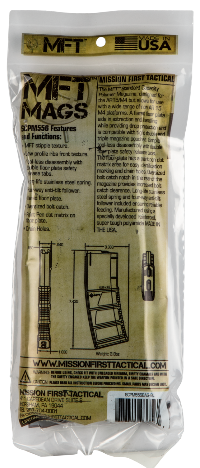 Mission First Tactical Standard, Mft Scpm556bag      Ar15 223 Poly Mag 30rd Bk