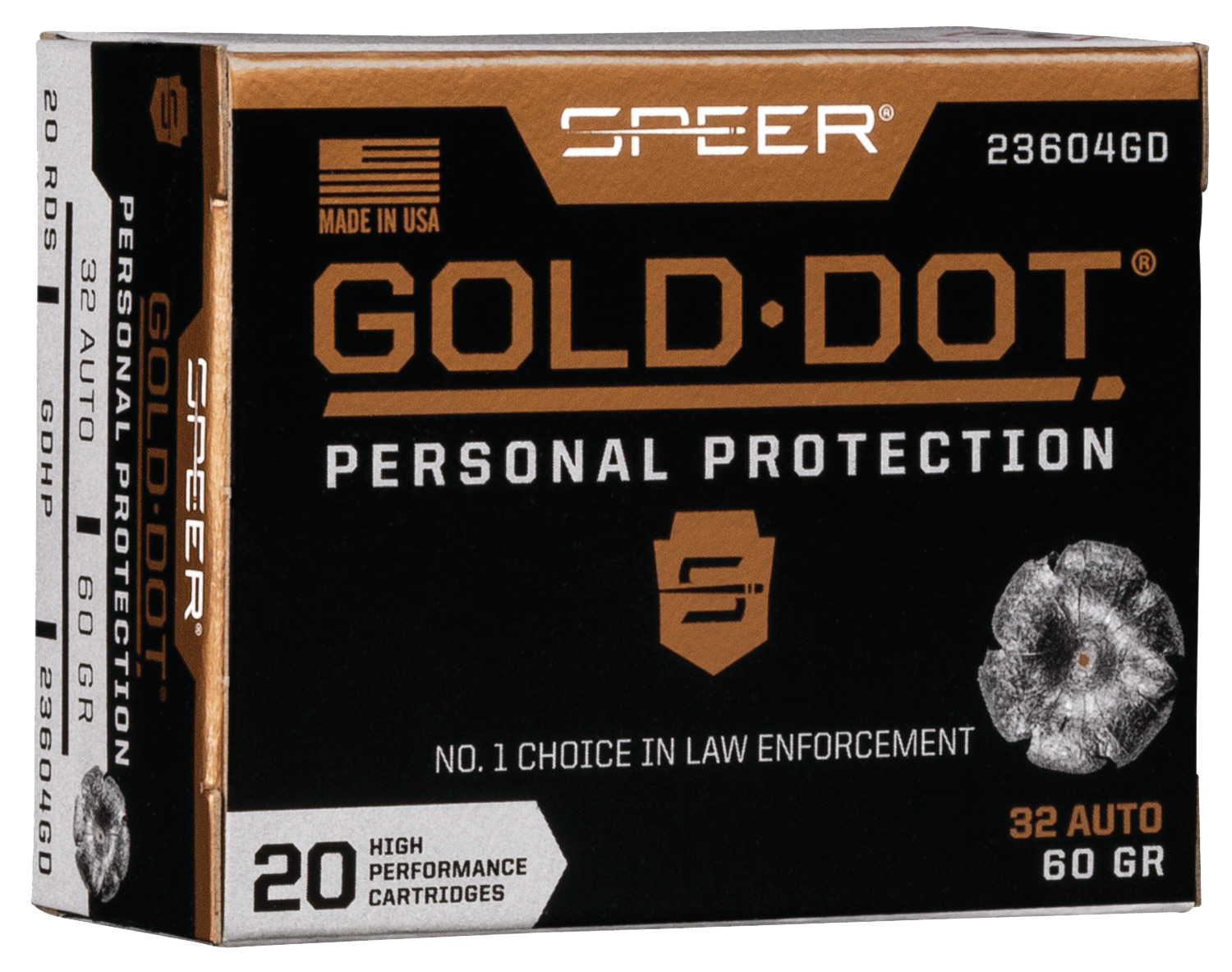 Speer Ammo Gold Dot, Speer 23604gd Gold Dot 32acp   60 Hp         20/10