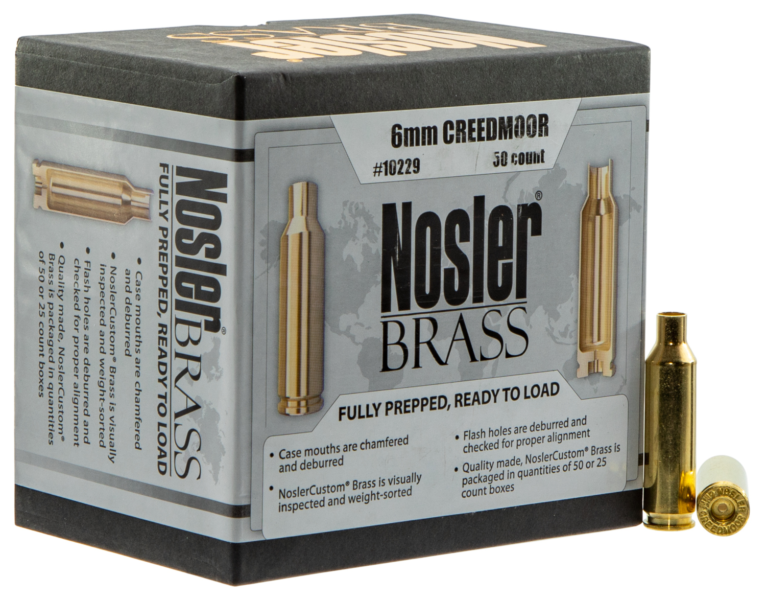 Nosler Unprimed Cases, Nos 10229 Custom Brass 6mm Creedmoor 50