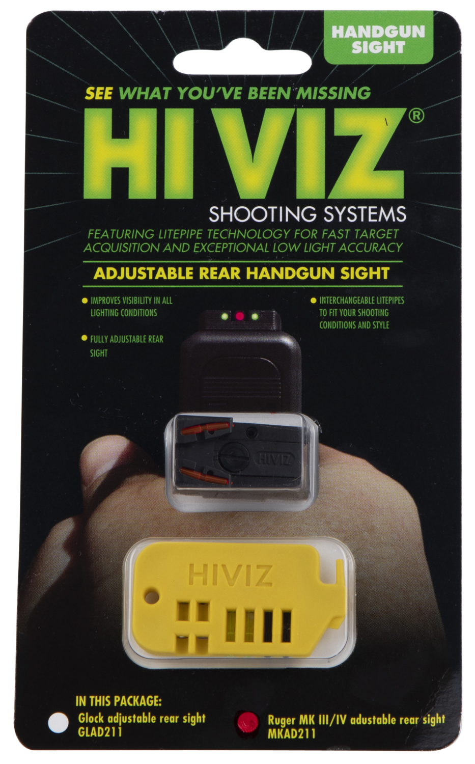 Hiviz Ruger Mk I,ii,iii & Iv Adjustable Rear Sight, Hiviz Mkad211  Rear Sgt Rug Mk 1,2,3,iv 22/45 Rgb