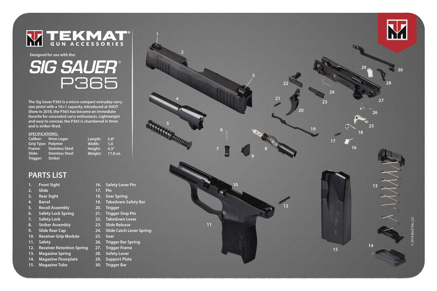 Beck Tek, Llc (tekmat) Sig Sauer P365, Tekmat Tekr17sigp365       Sig Sauer P365 Cln Mat