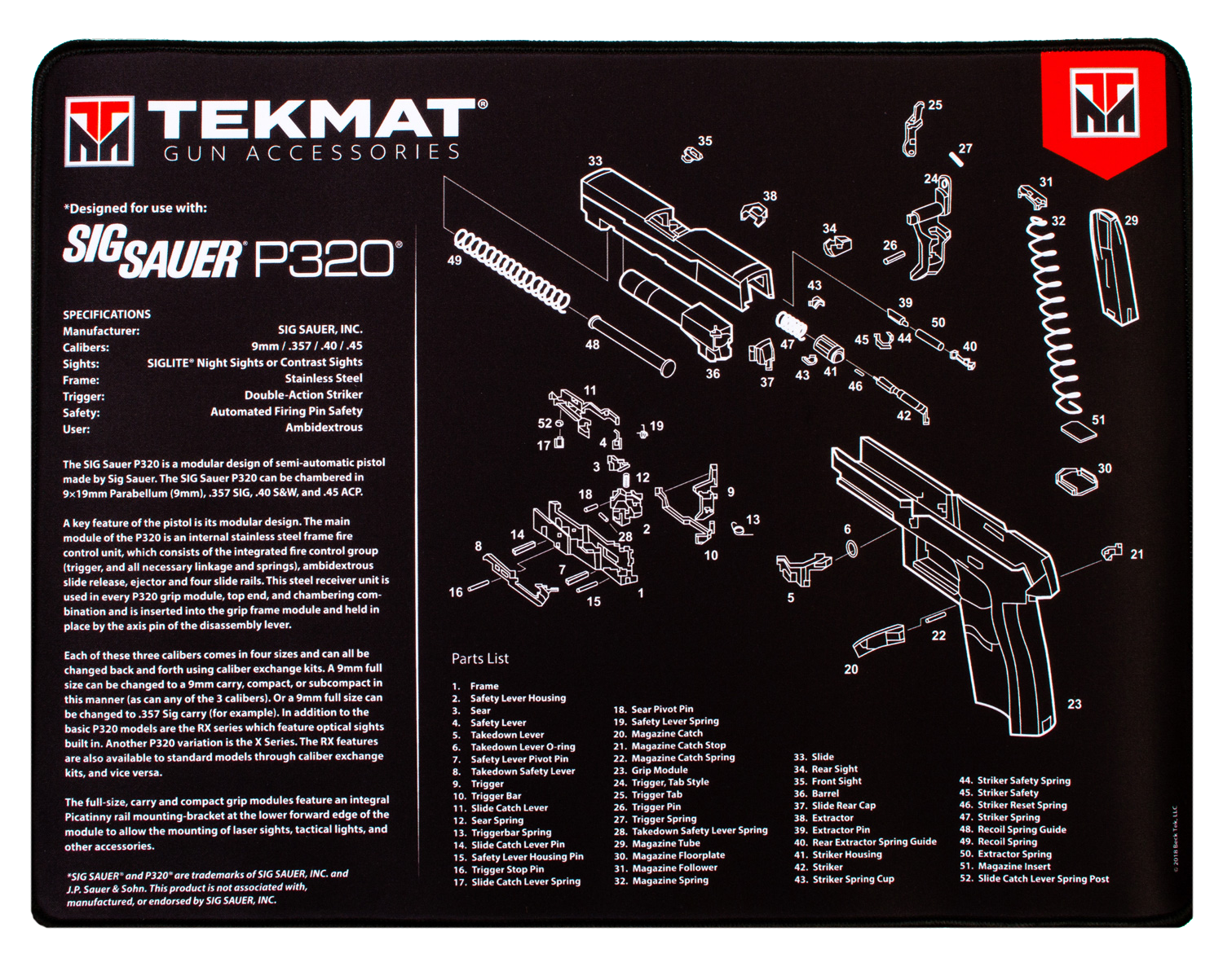 Beck Tek, Llc (tekmat) Sig Sauer P320, Tekmat Tekr20sigp320       Ultra 20 Sig P320  Mat
