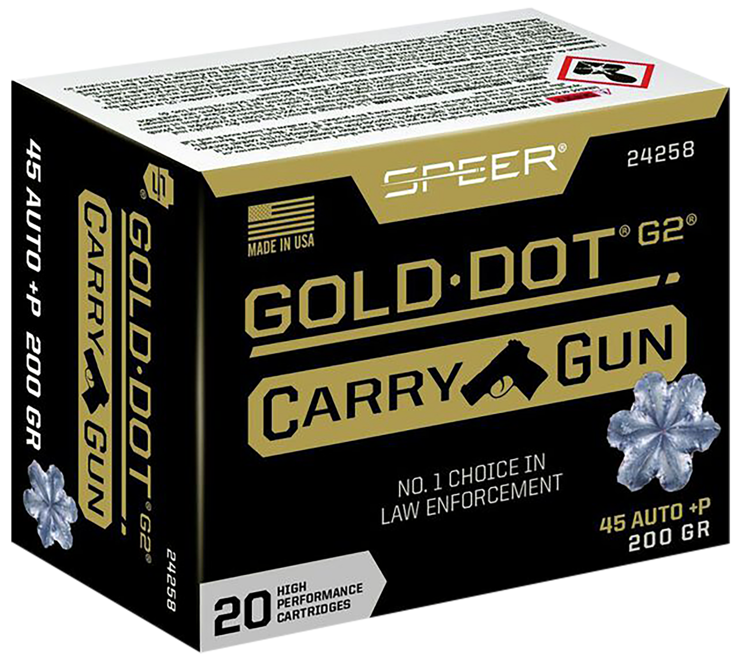 Speer Ammo Gold Dot, Speer 24258   Carry Gun 45a+p 200 Gdhp       20/10