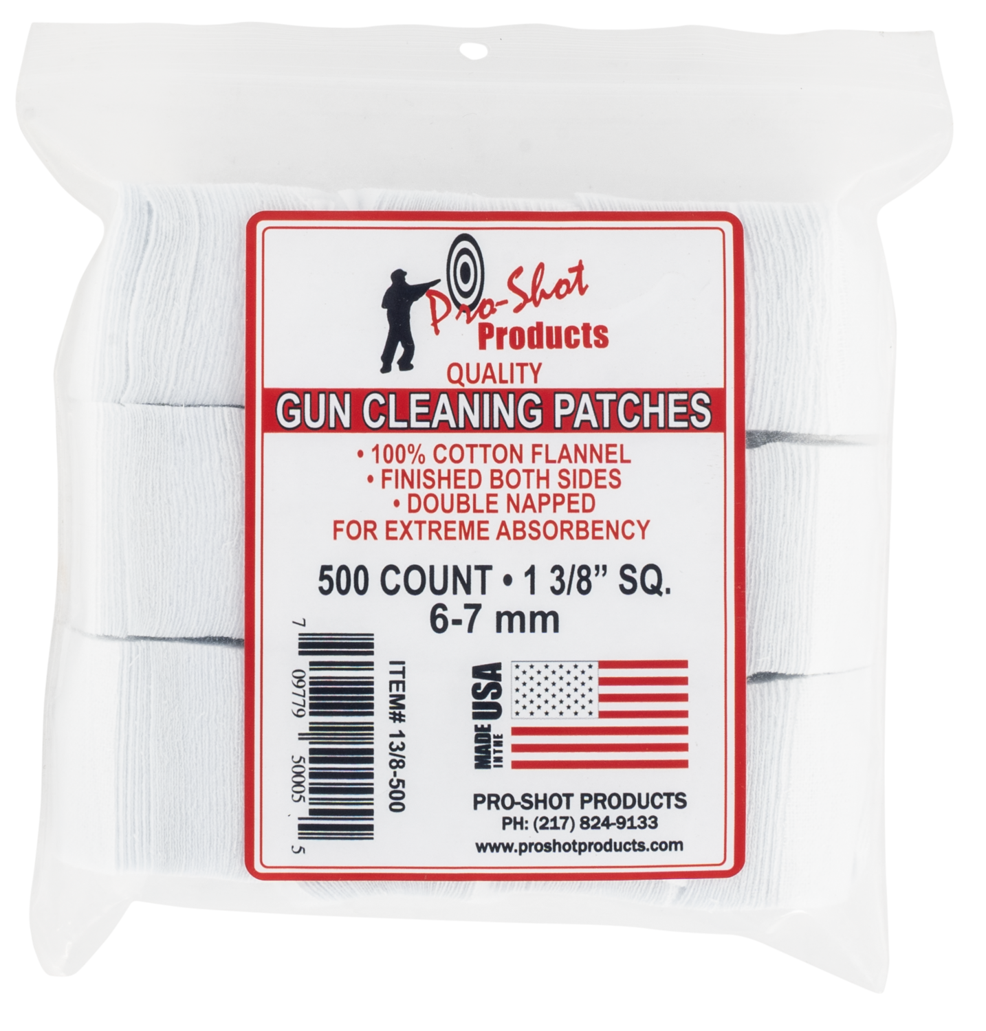 Pro-shot Cleaning Patches, Proshot 13/8-500      6mm-7mm 13/8 Patch 500