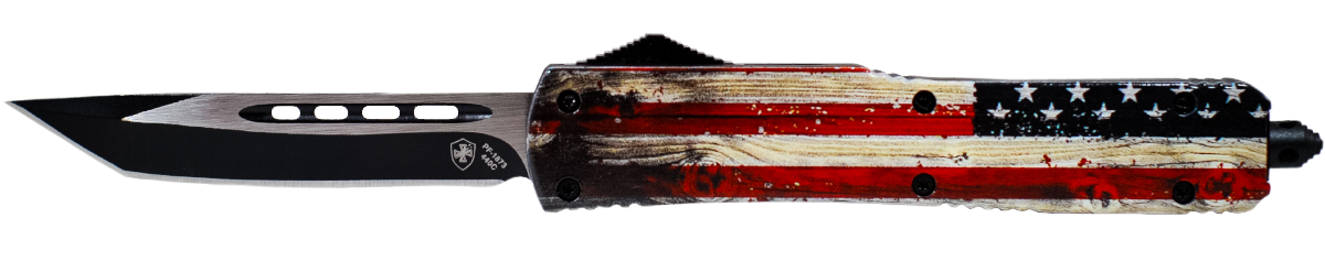 Templar Knife Wood Us Flag, Temp Mwus231  Slim  Wood Us Flag Tanto 440c Blk